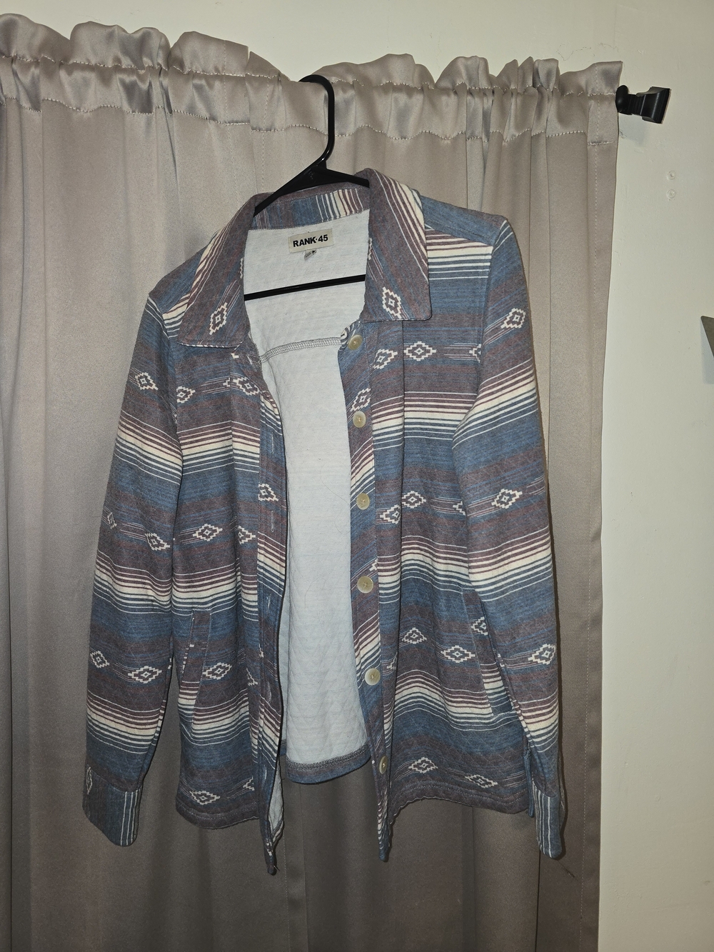RANK-45 Women's Blue Brown Striped Button-Up Jacket